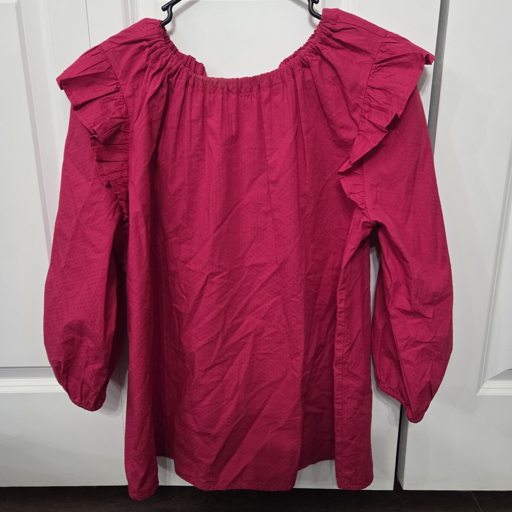 LOFT Magenta Ruffle Sleeve Blouse